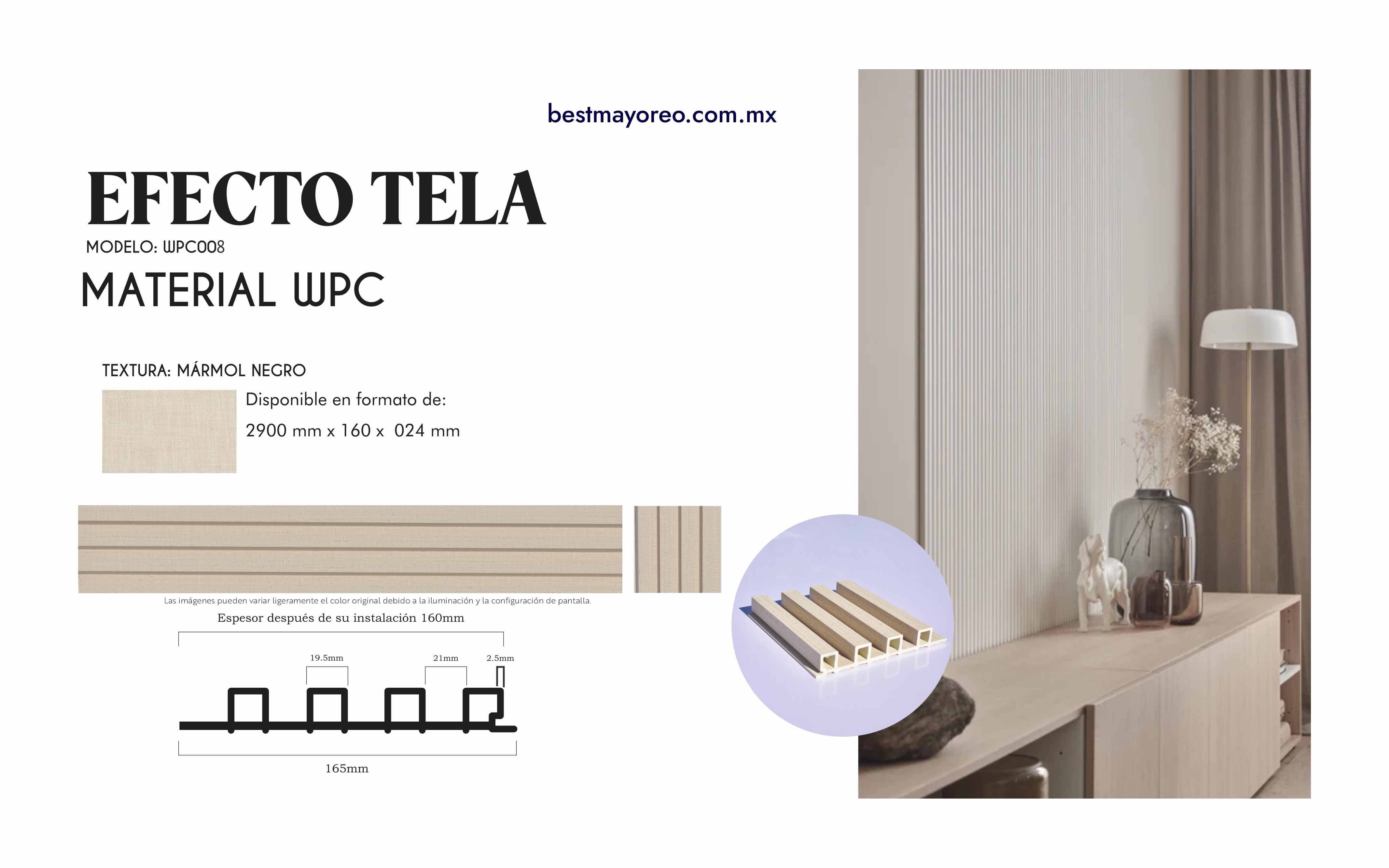 LAMBRIN INTERIOR COLOR EFECTO TELA 16X2.90 CAJA 14 PIEZAS