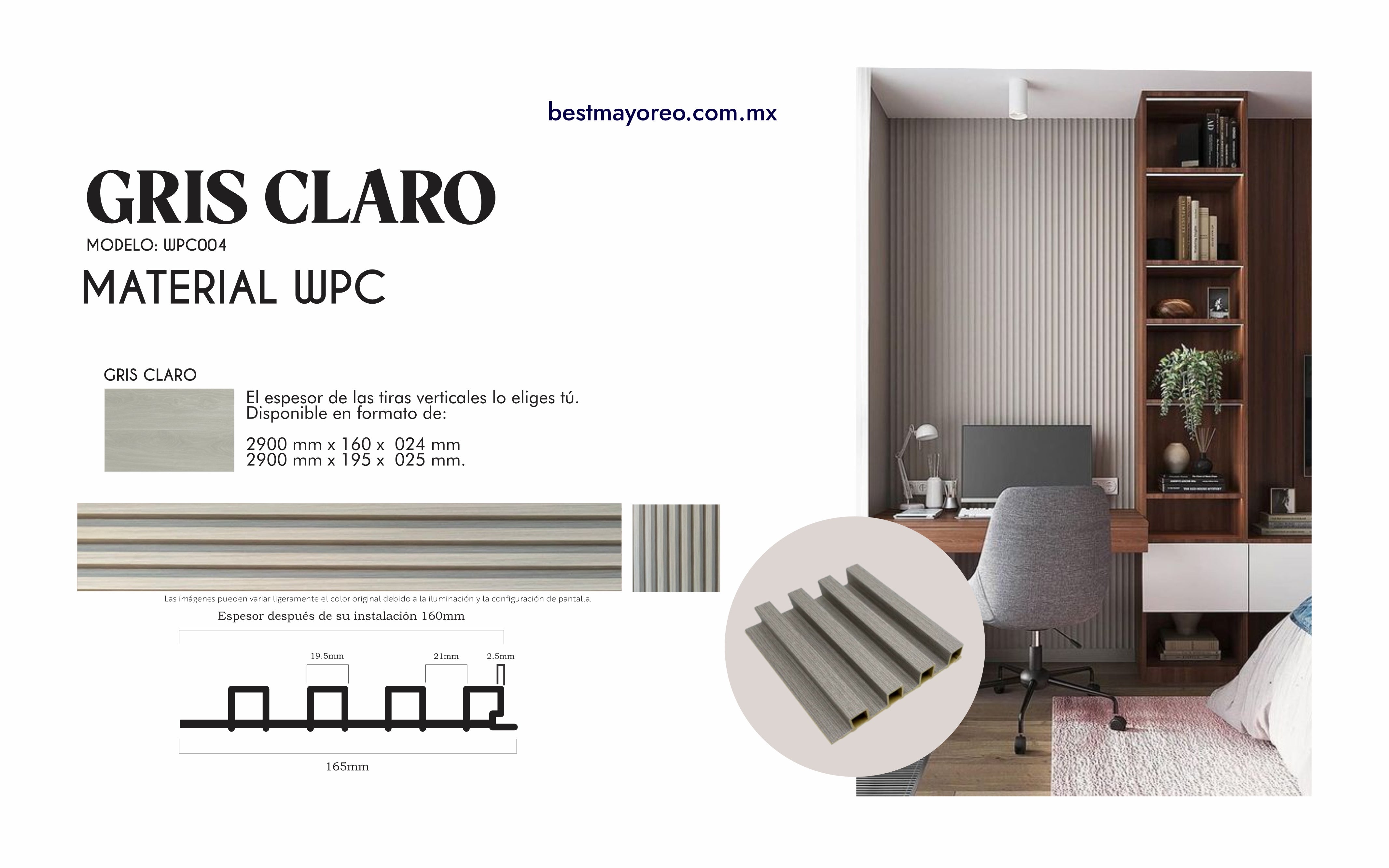 LAMBRIN INTERIOR COLOR GRIS CLARO 16X2.90 CAJA 14 PIEZAS