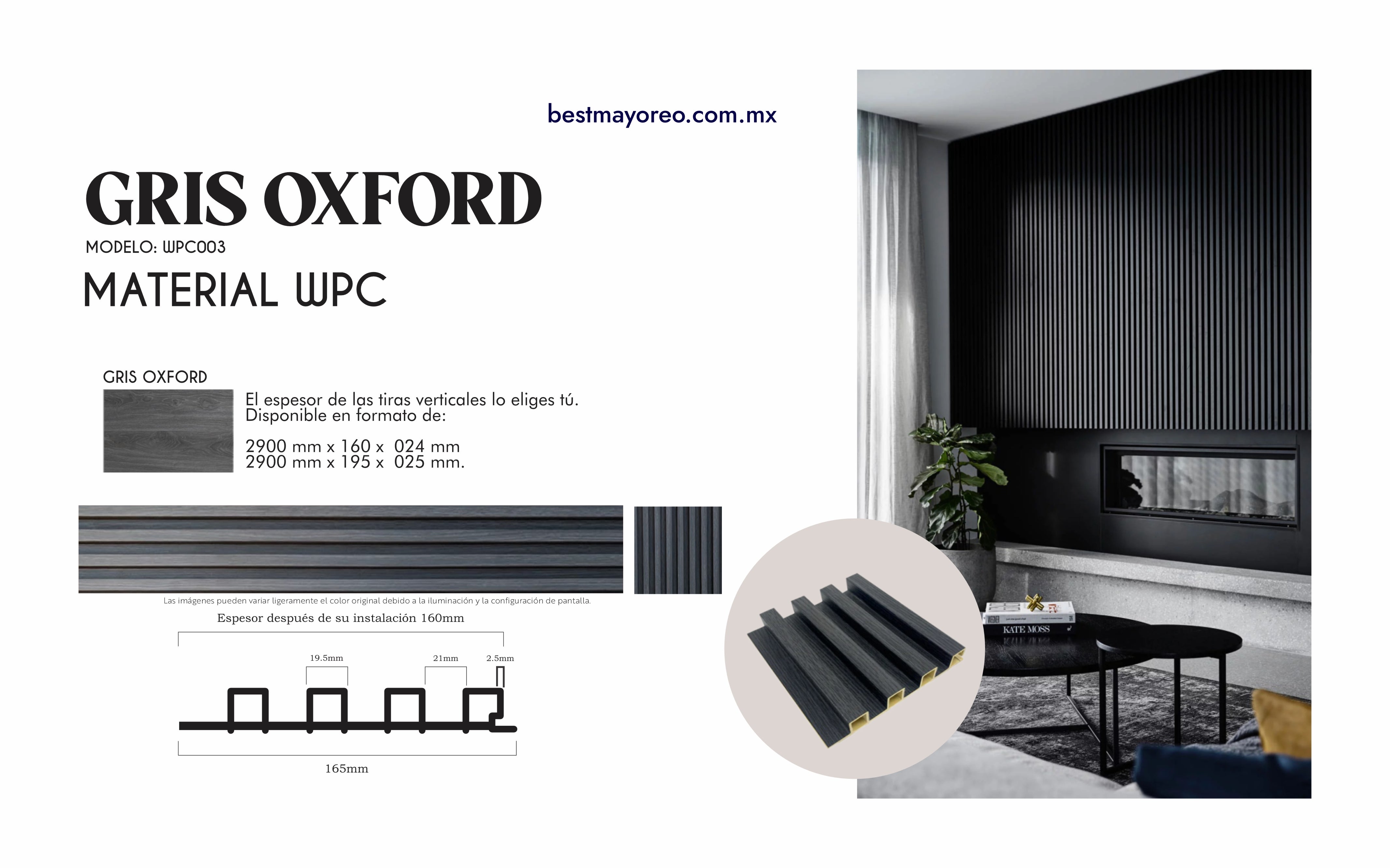 LAMBRIN INTERIOR COLOR GRIS OXFORD 16X2.90 CAJA 14 PIEZAS