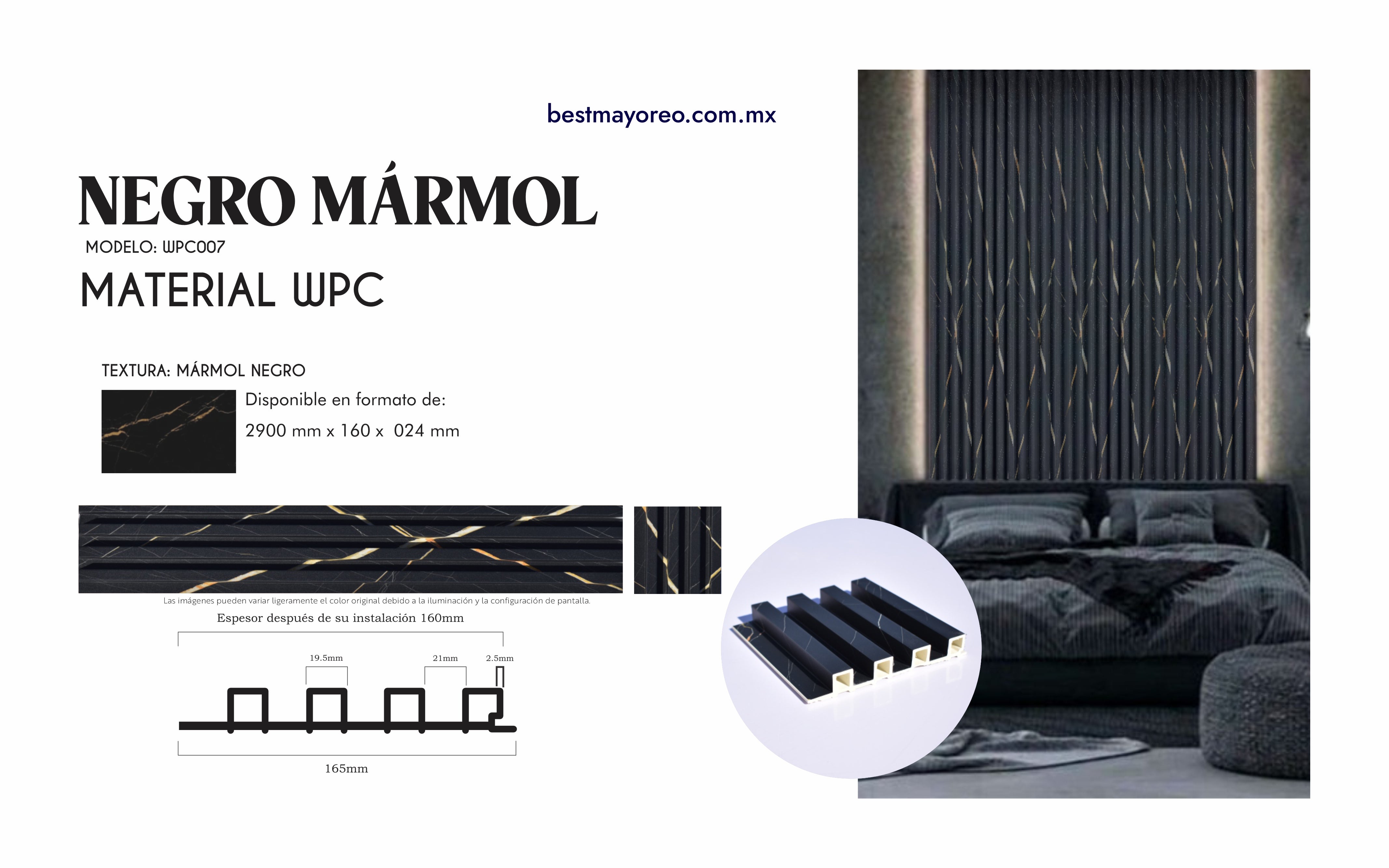 LAMBRIN INTERIOR COLOR NEGRO MARMOL 16X2.90 CAJA 14 PIEZAS